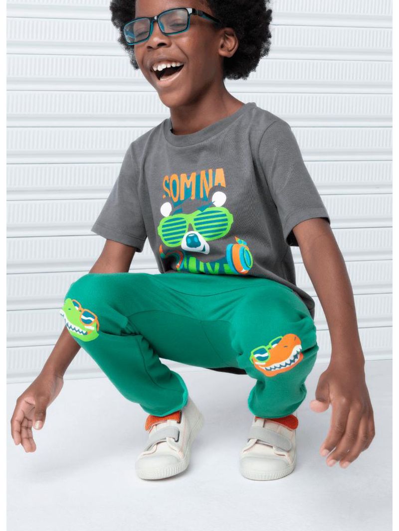 Calça infantil moletom dino surf