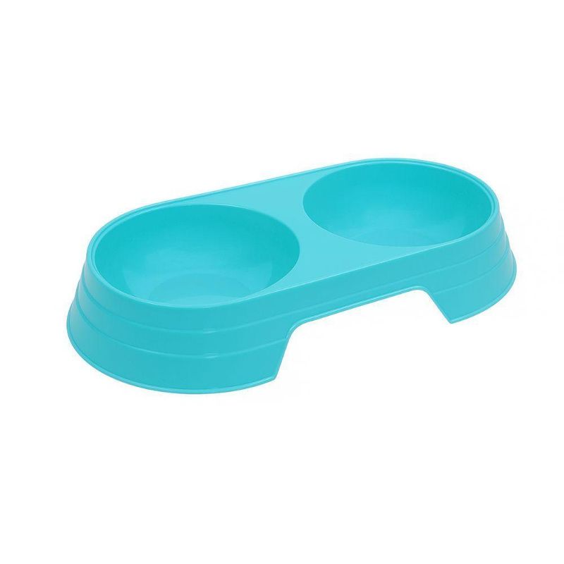 Comedouro Bebedouro Duplo 2 Em 1 Para Pets Cães E Gatos 200 Ml Em Cada Lado Azul