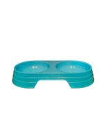 Comedouro Bebedouro Duplo 2 Em 1 Para Pets Cães E Gatos 200 Ml Em Cada Lado Azul
