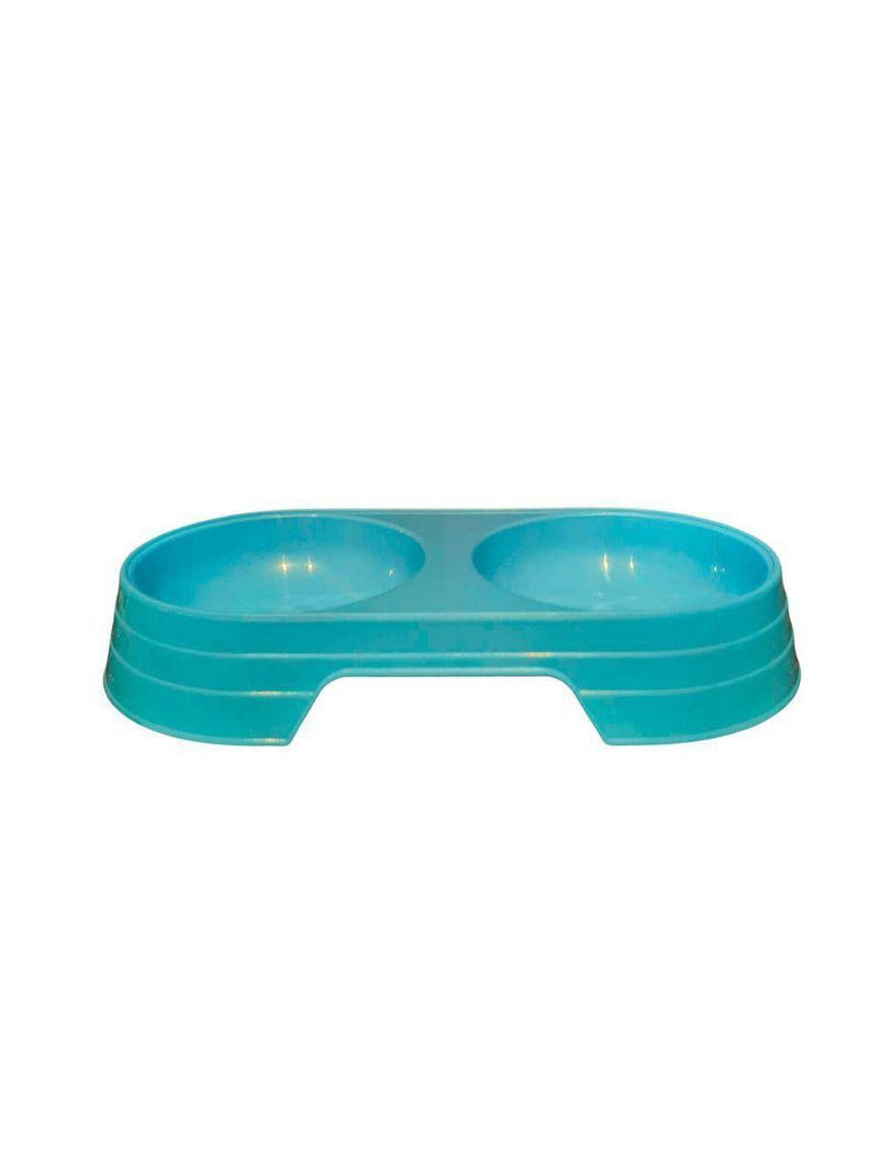 Comedouro Bebedouro Duplo 2 Em 1 Para Pets Cães E Gatos 200 Ml Em Cada Lado Azul