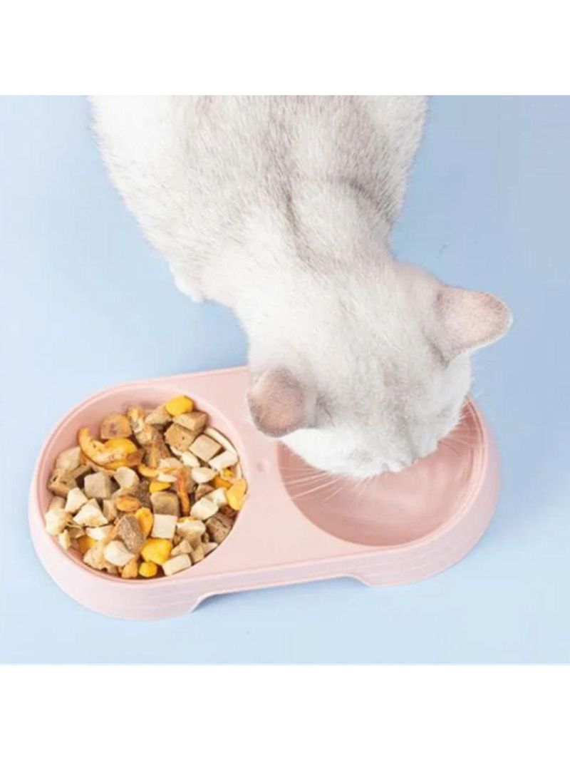 Comedouro Bebedouro Duplo 2 Em 1 Para Pets Cães E Gatos 200 Ml Em Cada Lado Azul