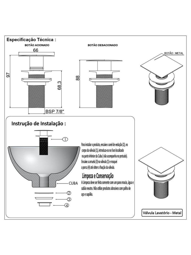 Válvula Click Inteligente Ralo Para Pia Cuba De Banheiro Preto Black Fosco Luxo Lavabo