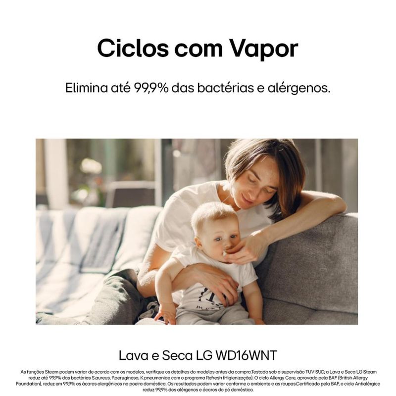 Lava e seca lg wd16gnts6 16kg/10kg ai dd wi-fi turbowash 360° vapor black inox