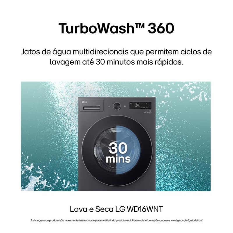 Lava e seca lg wd16gnts6 16kg/10kg ai dd wi-fi turbowash 360° vapor black inox