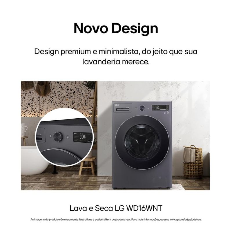 Lava e seca lg wd16gnts6 16kg/10kg ai dd wi-fi turbowash 360° vapor black inox