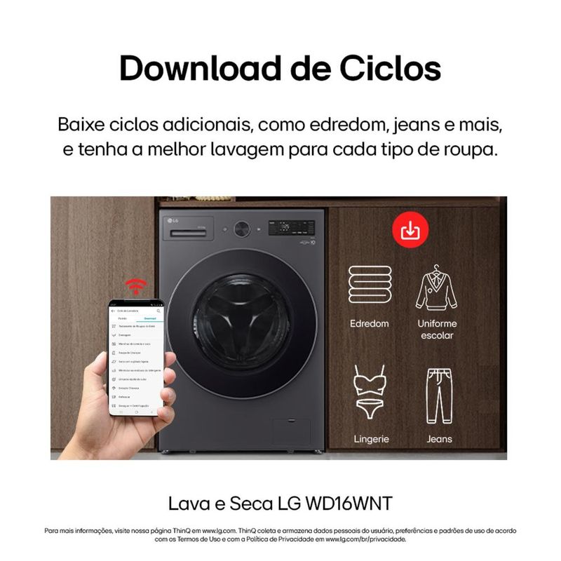 Lava e seca lg wd16gnts6 16kg/10kg ai dd wi-fi turbowash 360° vapor black inox