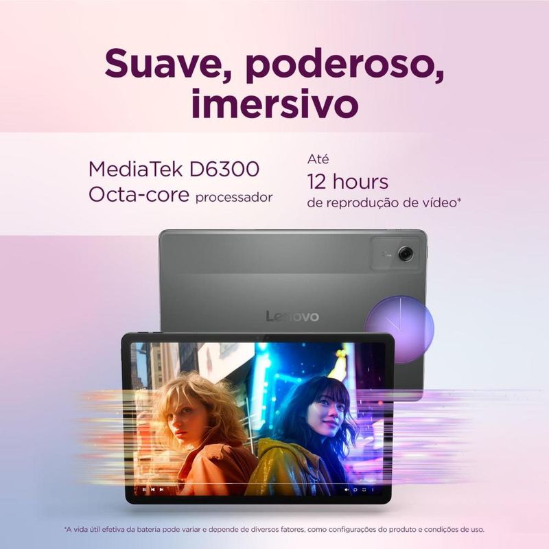 Tablet lenovo idea tab 11” android 15 zafr0856br mediatek d6300 wi-fi 128gb 8mp caneta capa protetora luna grey