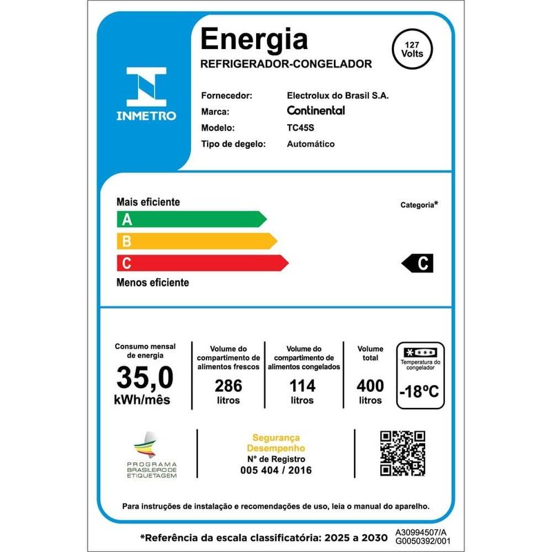 Geladeira continental tc45s frost free duplex 400l inox look econômica espaçosa controle eletrônico