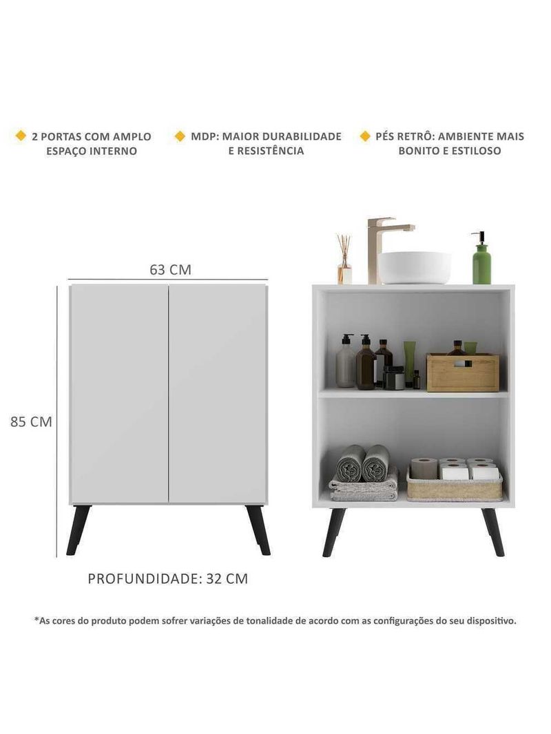 Gabinete Banheiro 2 Portas Retrô 63cm Multimóveis preto