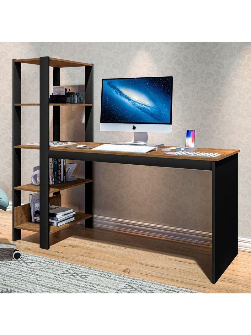 Home Office Vintage Para Escritório Temis Preto E Canela