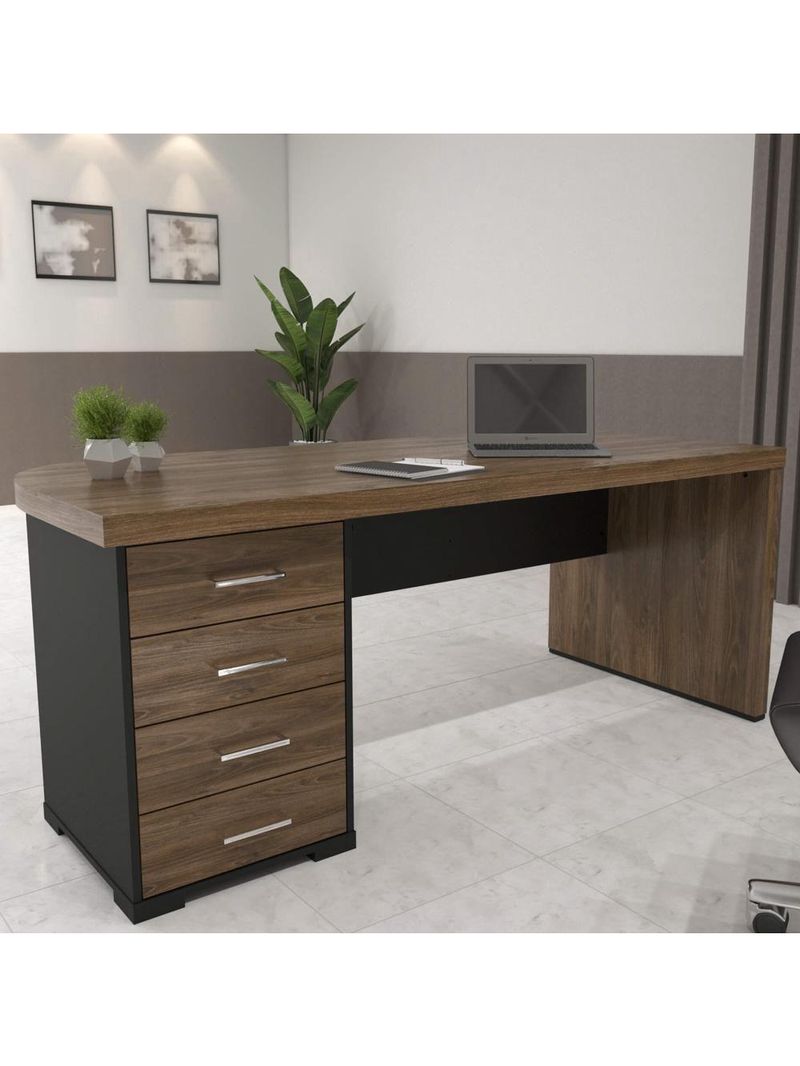 Mesa Para Escritório 4 Gavetas Lado Esquerdo 180cm Tamburato Executiva A06 Marrom/preto - Mpozenato