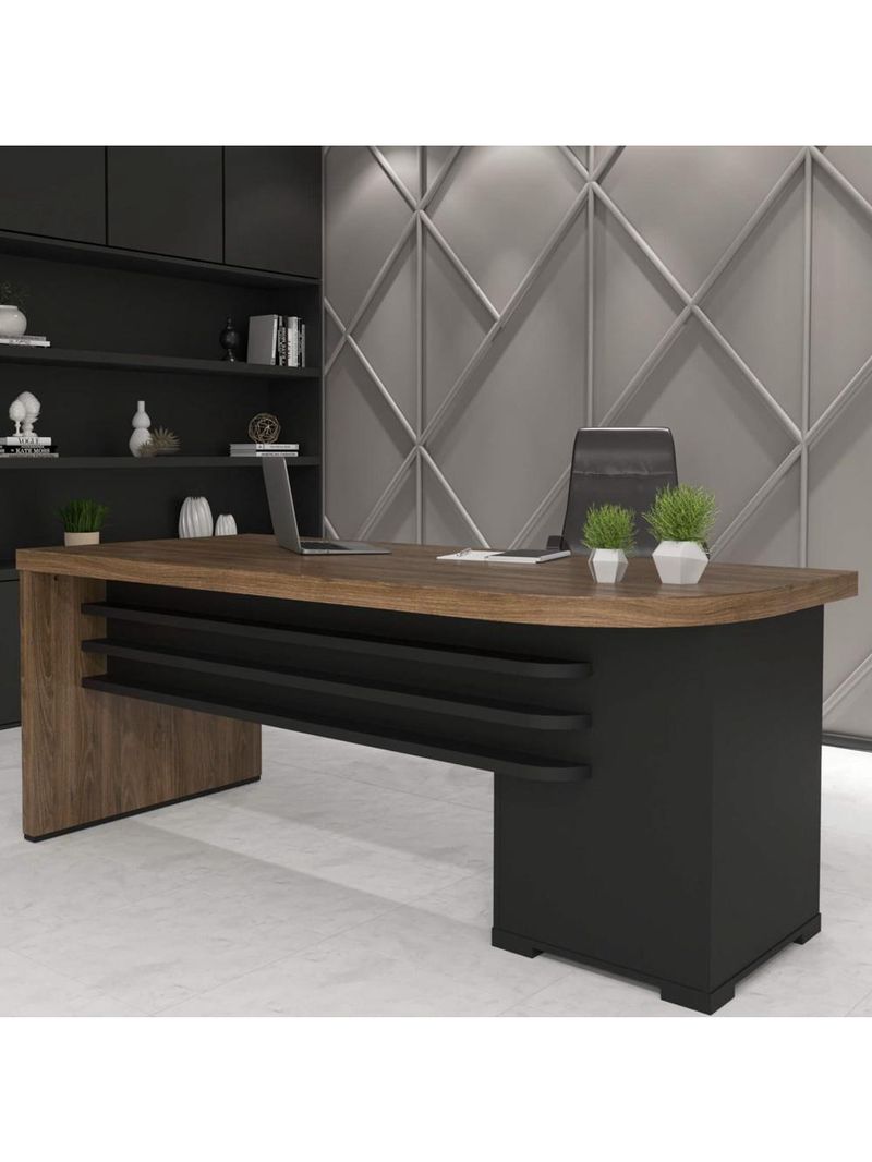 Mesa Para Escritório 4 Gavetas Lado Esquerdo 180cm Tamburato Executiva A06 Marrom/preto - Mpozenato