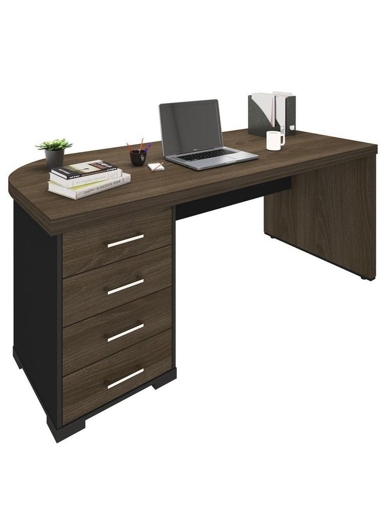Mesa Para Escritório 4 Gavetas Lado Esquerdo 180cm Tamburato Executiva A06 Marrom/preto - Mpozenato