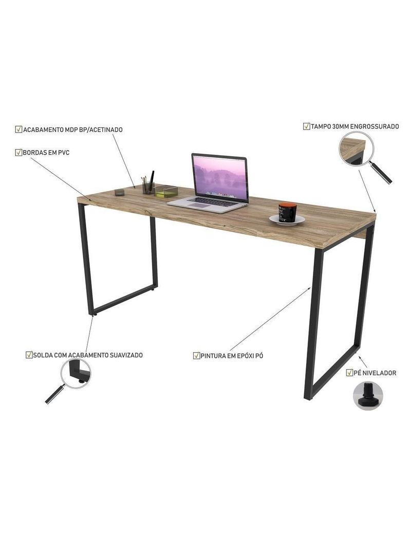Mesa De Escritório Office 150cm Estilo Industrial Prisma C08 Carvalho - Mpozenato