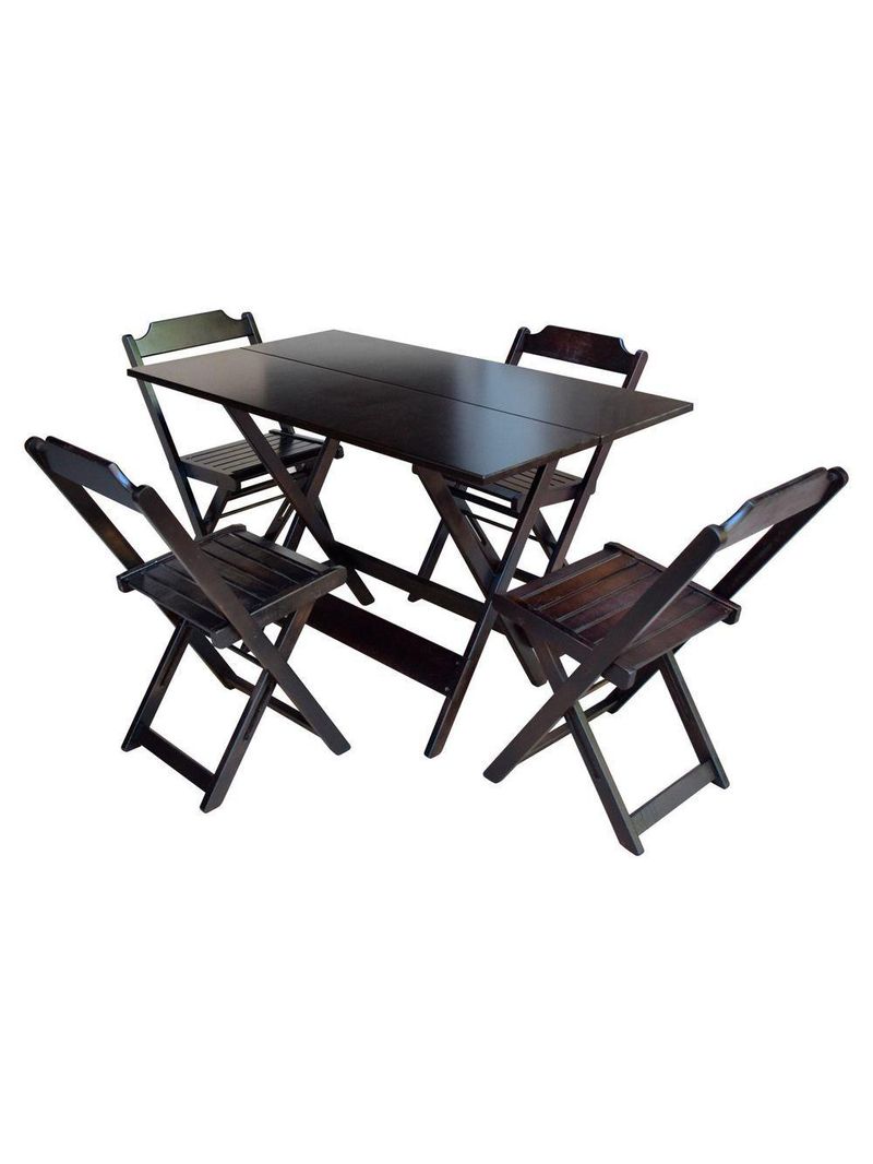 Conjunto Jogo De Mesa Com 4 Cadeiras De Madeira Dobravel 120x70 Tabaco
