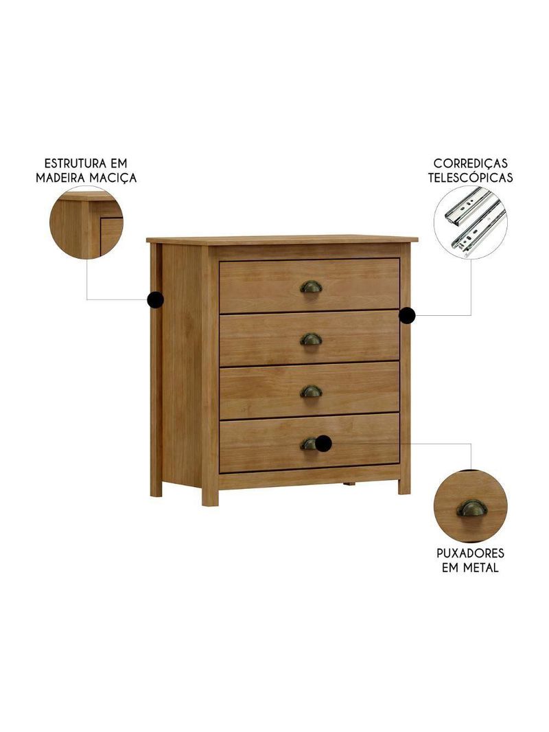 Cômoda Para Quarto 80cm Com 4 Gavetas Lázio Freijó F07 - Mpozenato