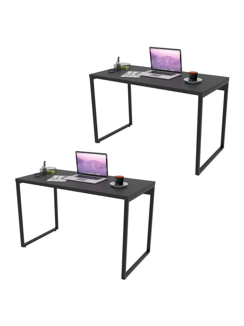 Kit 2 Mesas De Escritório Office 135cm Estilo Industrial Prisma C08 Preto Onix - Mpozenato