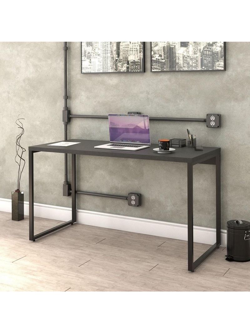 Kit 2 Mesas De Escritório Office 135cm Estilo Industrial Prisma C08 Preto Onix - Mpozenato