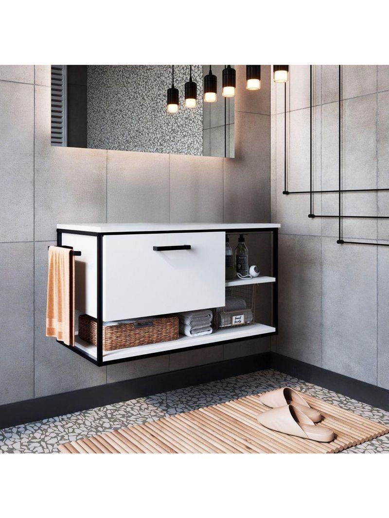 Gabinete Para Banheiro Industrial Suspenso Com Porta Basculante Branco