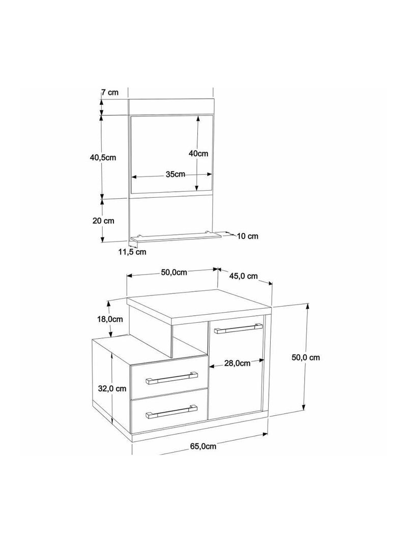 Gabinete Para Banheiro C-cuba Q355 E Espelheira Legno 651 Branco Chess C-carvalho Dark