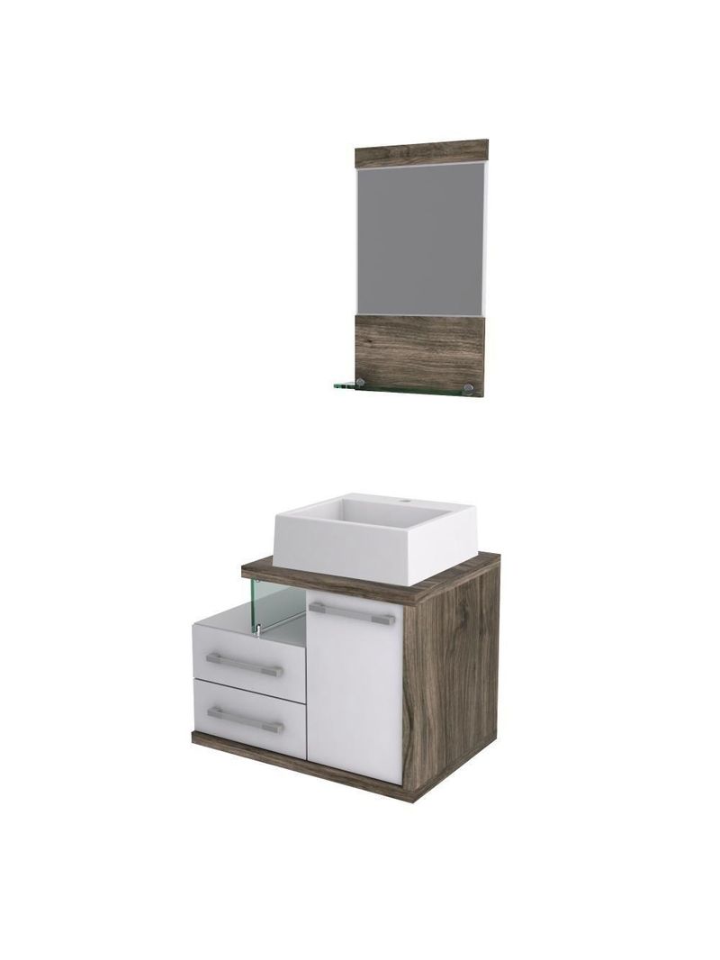Gabinete Para Banheiro C-cuba Q355 E Espelheira Legno 651 Branco Chess C-carvalho Dark