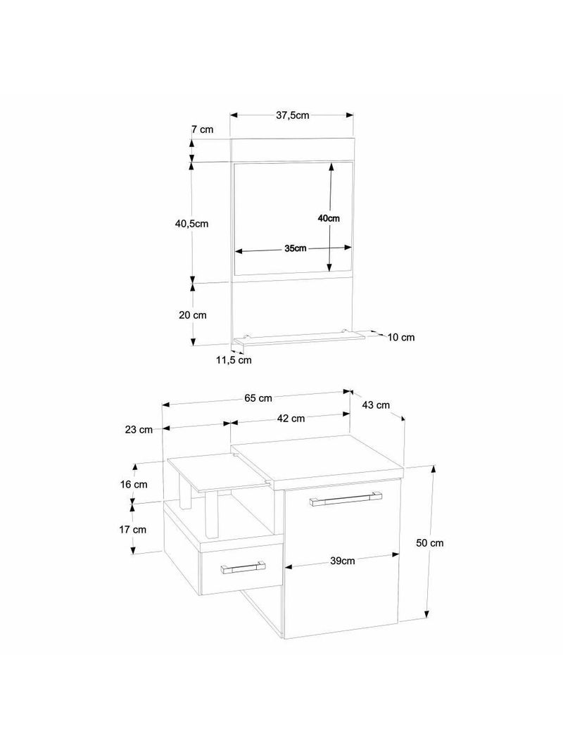 Gabinete Para Banheiro C-cuba L34 E Espelheira Legno 631 Branco Chess C-carvalho Dark
