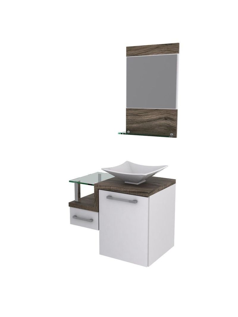 Gabinete Para Banheiro C-cuba L34 E Espelheira Legno 631 Branco Chess C-carvalho Dark