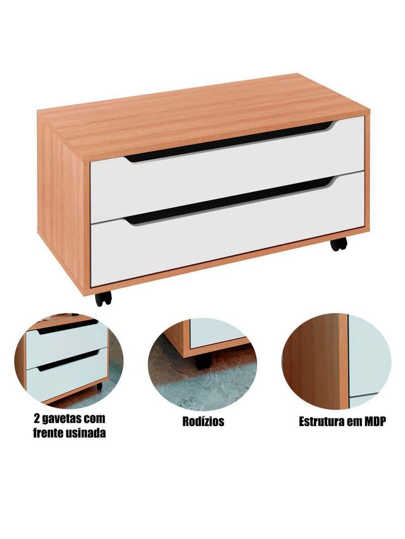 Balcão Para Gabinete De Banheiro 2 Gavetas E Rodízios Amêndoa/branco