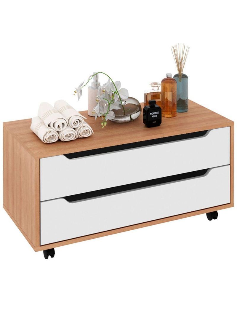 Balcão Para Gabinete De Banheiro 2 Gavetas E Rodízios Amêndoa/branco