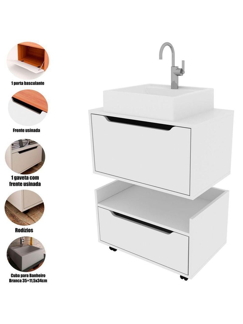 Kit Balcão E Gabinete De Banheiro Com Cuba 1 Porta 1 Gaveta Branco