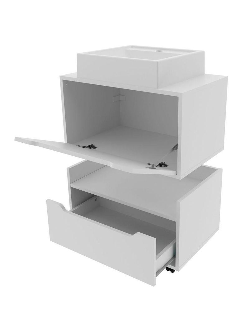 Kit Balcão E Gabinete De Banheiro Com Cuba 1 Porta 1 Gaveta Branco