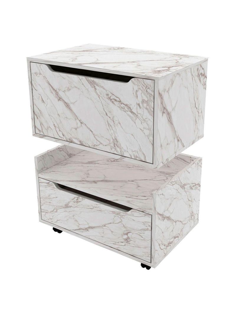 Kit Balcão E Gabinete De Banheiro 1 Porta 1 Gaveta E Rodízio Mármore Branco