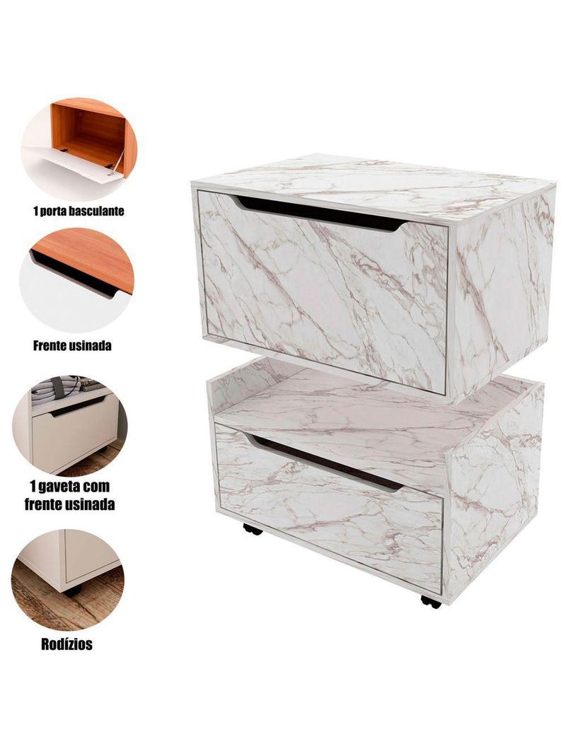 Kit Balcão E Gabinete De Banheiro 1 Porta 1 Gaveta E Rodízio Mármore Branco