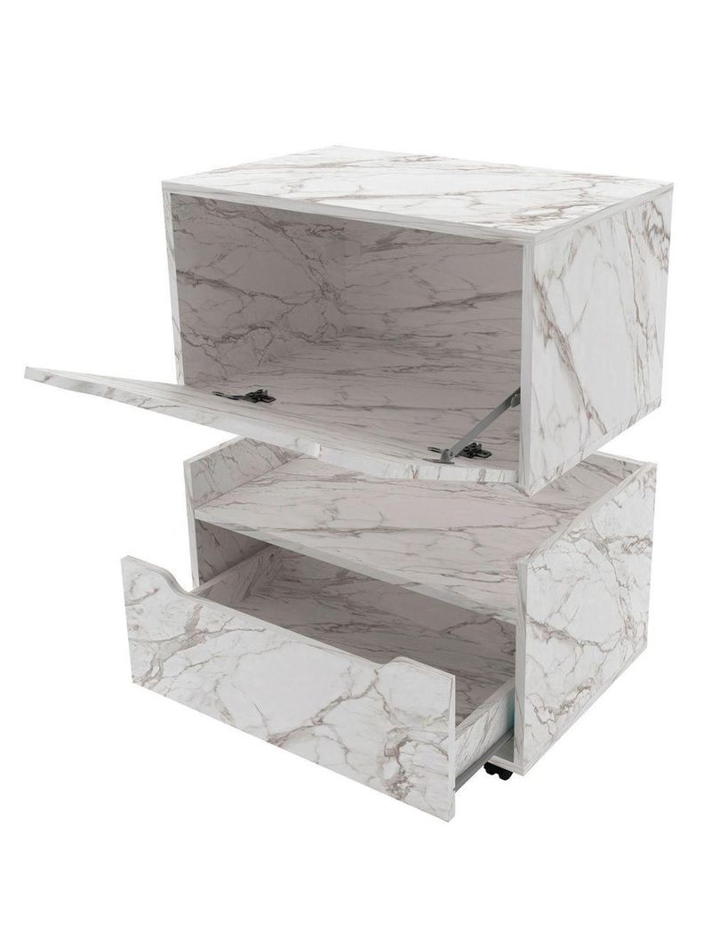 Kit Balcão E Gabinete De Banheiro 1 Porta 1 Gaveta E Rodízio Mármore Branco