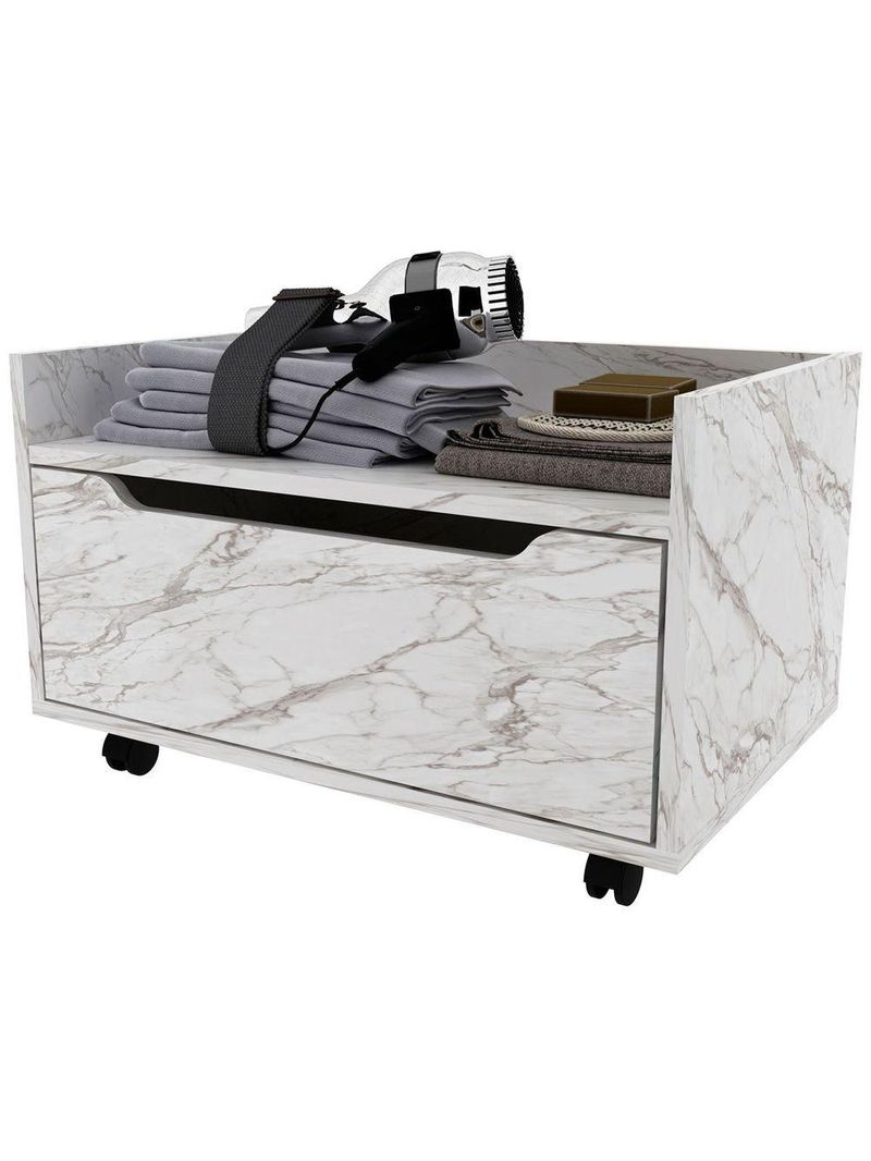 Balcão Para Gabinete De Banheiro 1 Gaveta Com Rodízio Mármore Branco