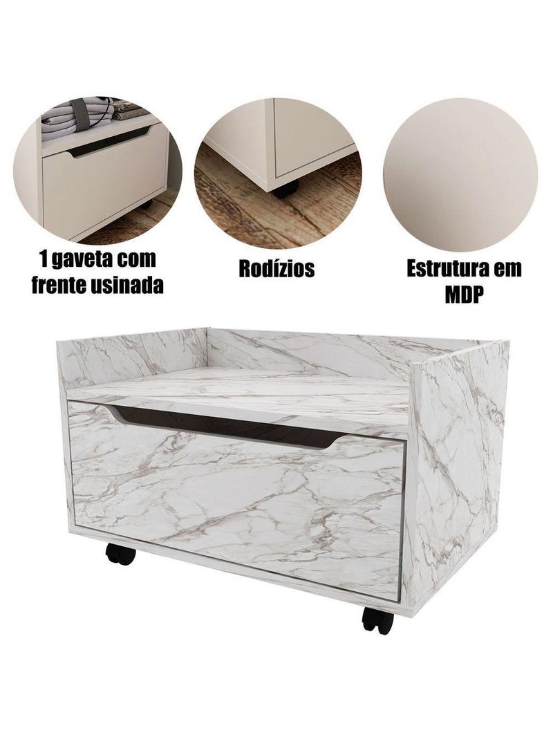 Balcão Para Gabinete De Banheiro 1 Gaveta Com Rodízio Mármore Branco