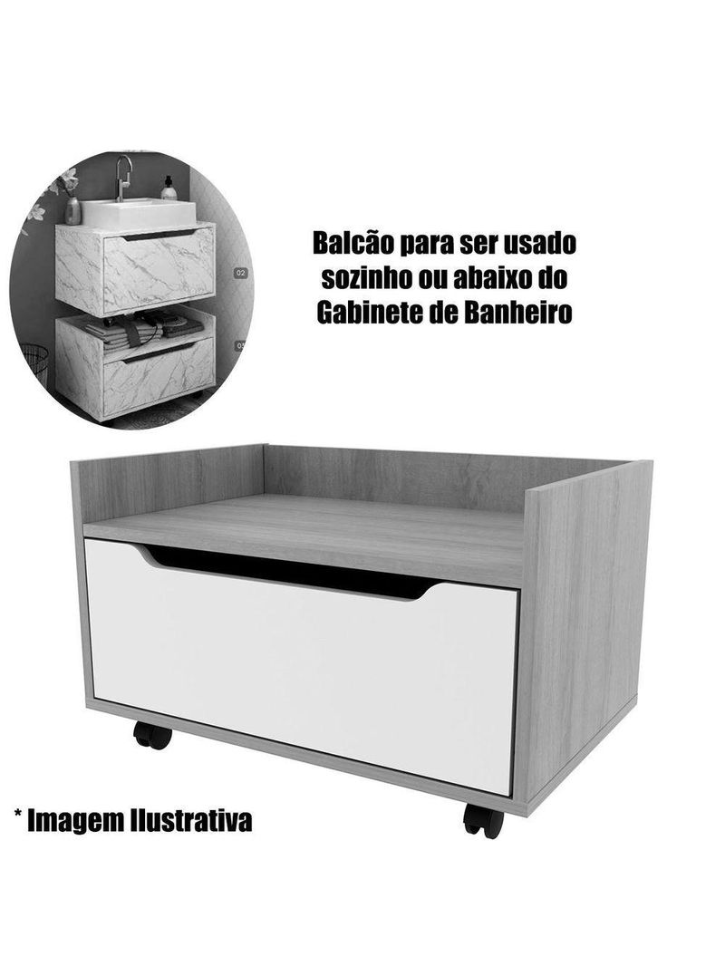Balcão Para Gabinete De Banheiro 1 Gaveta Com Rodízio Mármore Branco