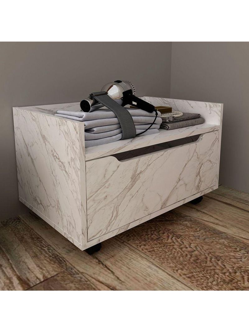 Balcão Para Gabinete De Banheiro 1 Gaveta Com Rodízio Mármore Branco