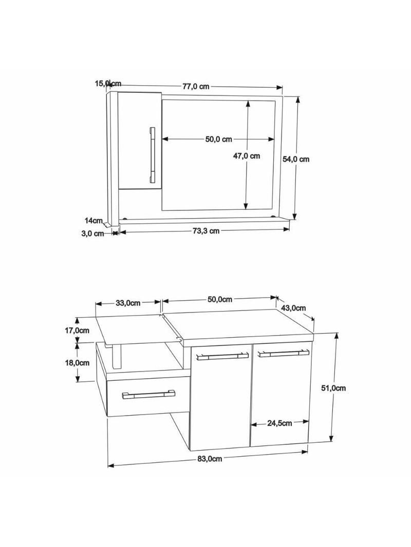 Gabinete Para Banheiro Com Espelheira Legno 830 Sem Cuba Branco Chess C-branco Chess