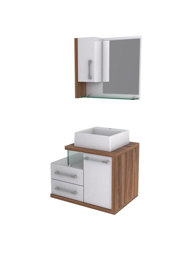 Gabinete Para Banheiro C-cuba Q355 E Espelheira Legno 650 Branco Chess C-nogal