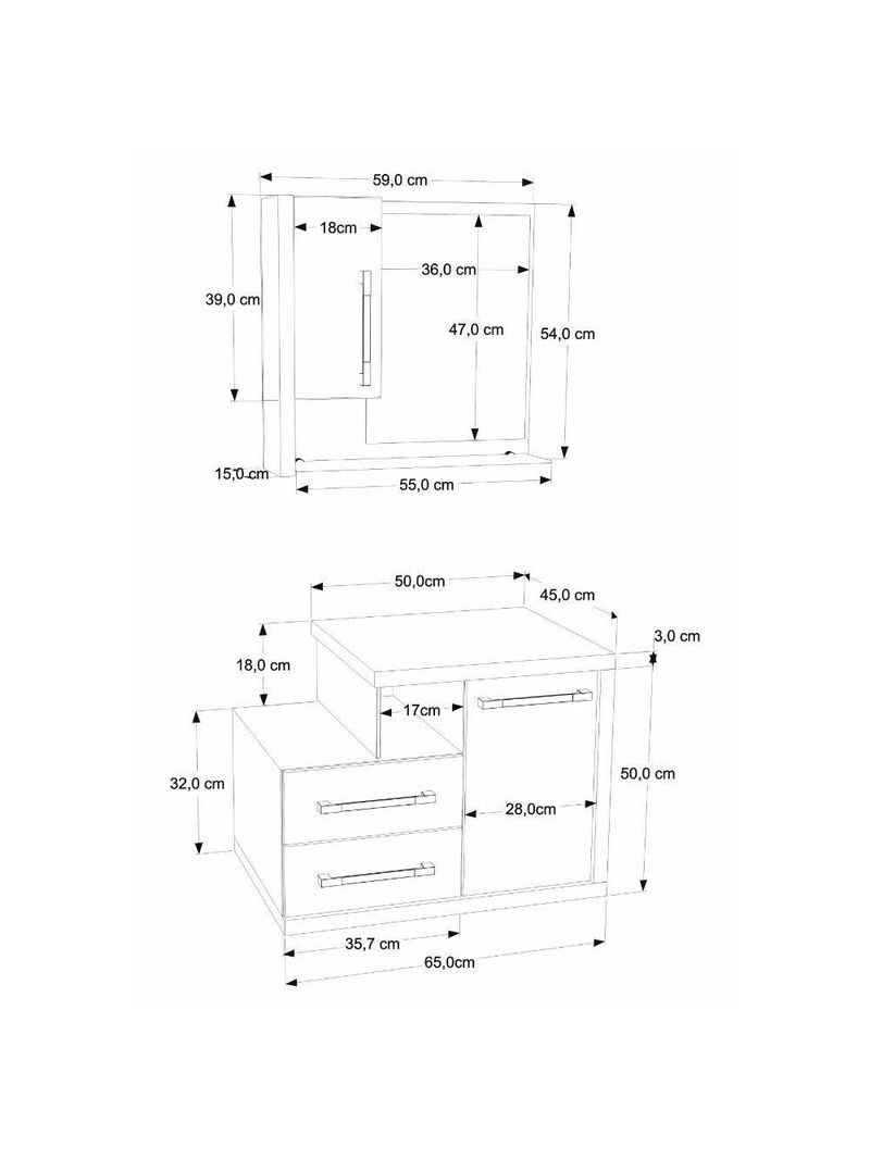 Gabinete Para Banheiro C-cuba Q355 E Espelheira Legno 650 Branco Chess C-nogal