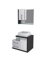 Gabinete Para Banheiro C-cuba Q355 E Espelheira Legno 650 Branco Chess C-preto ônix
