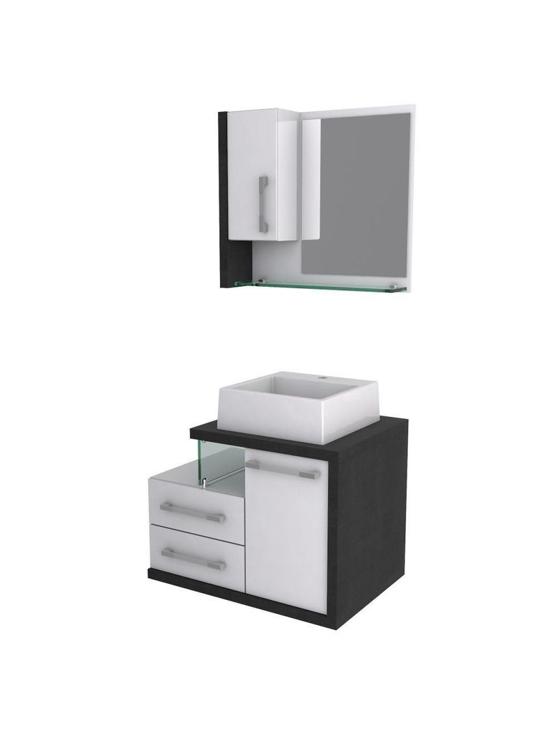 Gabinete Para Banheiro C-cuba Q355 E Espelheira Legno 650 Branco Chess C-preto ônix