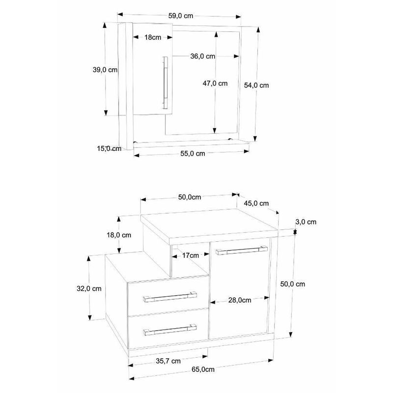 Gabinete Para Banheiro C-cuba Q355 E Espelheira Legno 650 Branco Chess C-preto ônix