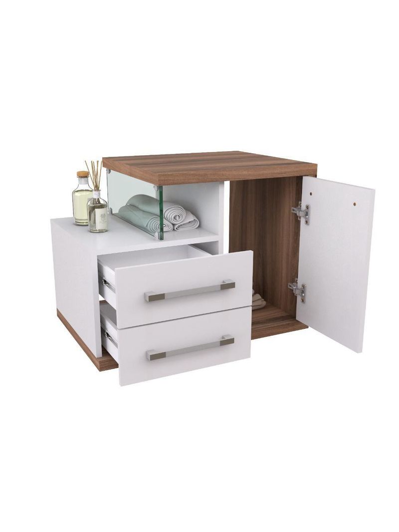 Gabinete Para Banheiro C-cuba Q355 E Espelheira Legno 650 Branco Chess C-nogal