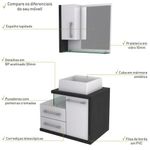 Gabinete Para Banheiro C-cuba Q355 E Espelheira Legno 650 Branco Chess C-preto ônix