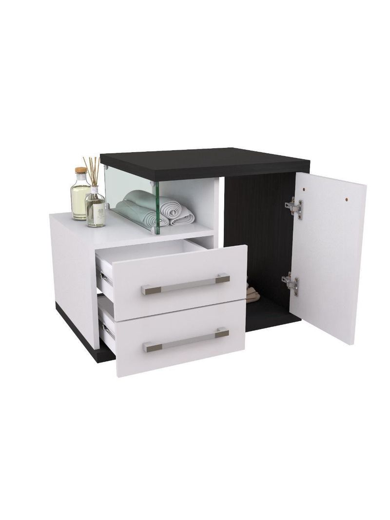 Gabinete Para Banheiro C-cuba Q355 E Espelheira Legno 650 Branco Chess C-preto ônix