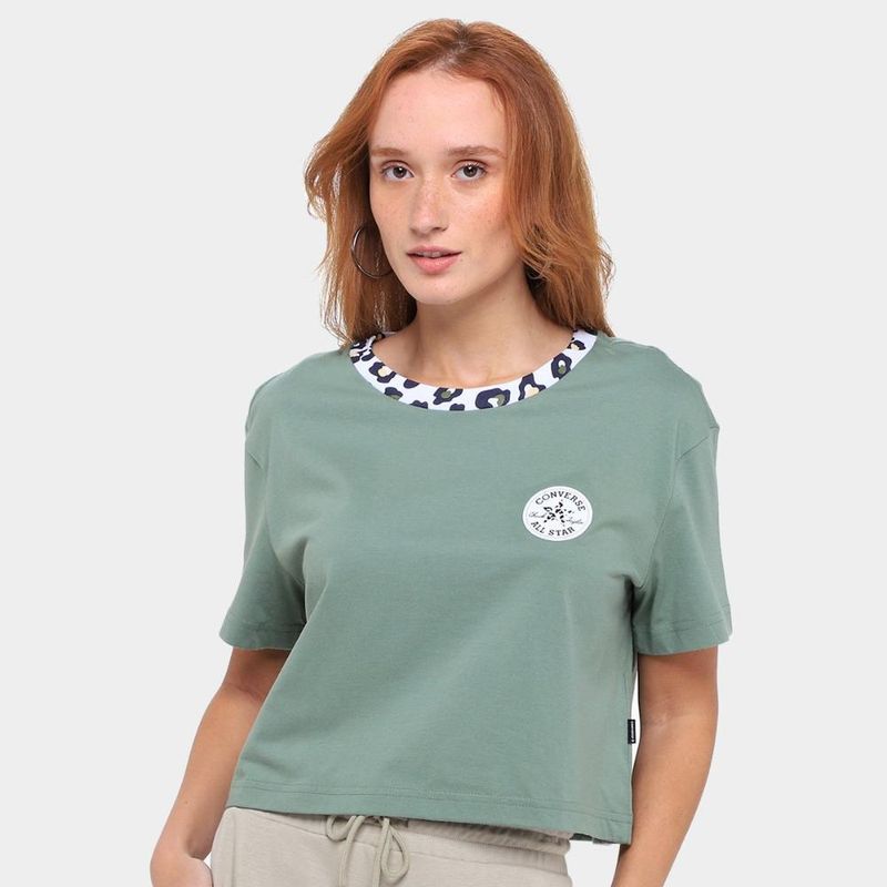 Camiseta converse cropped patch leopard feminina