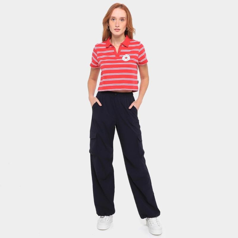 Camiseta converse polo cropped listrada feminina