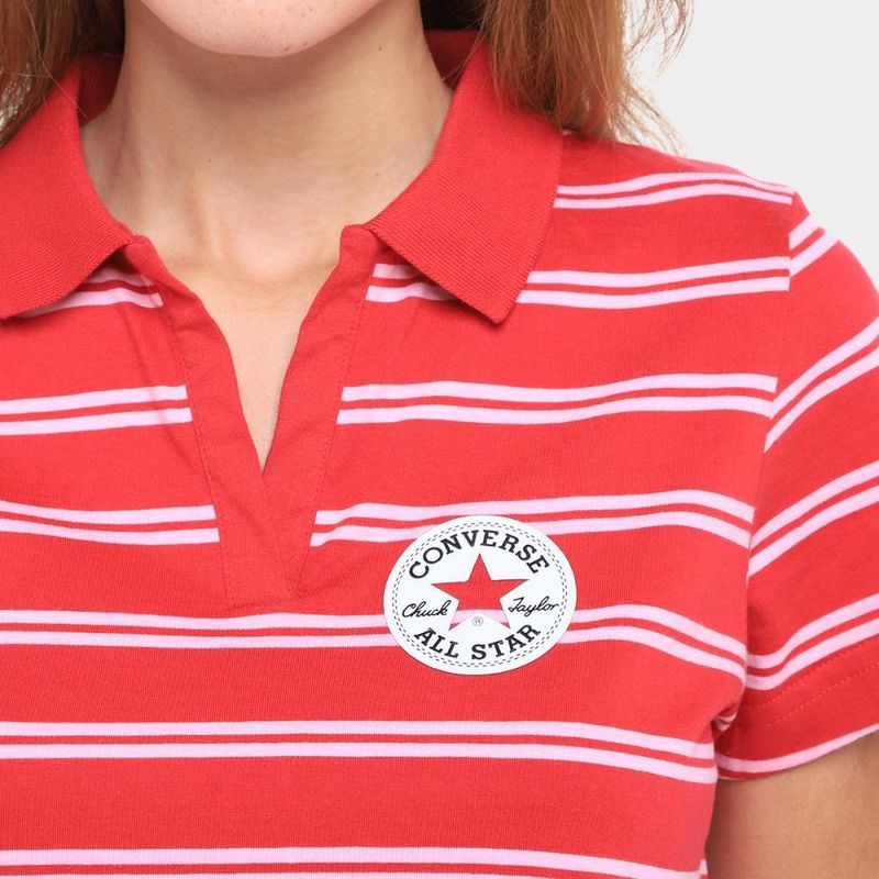 Camiseta converse polo cropped listrada feminina